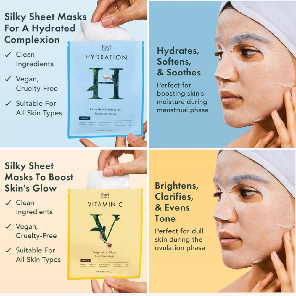 🟢 RAEL Beauty Set of Hydration and Vitamin C Sheet Masks New